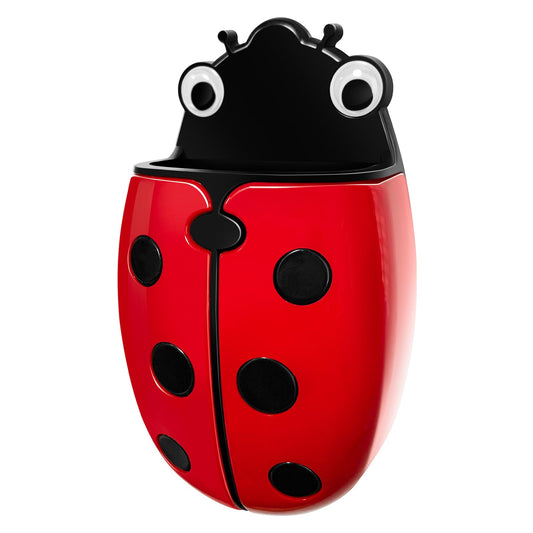 Magnetic Pen Holder for Fridge Whiteboard, 2-in-1 Magnetic Marker Holder Dry Erase Marker Whiteboard Eraser, Cute Ladybug Pencil Cup Desk Organizer for Classroom Office School Home (1-Pack)