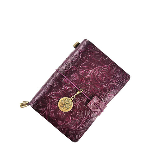 aoaoway Refillable Leather Journal, Handmade Purple Leather Notebook with Bookmark for Men & Women, Vintage Notepad Sketchbook Perfect for Writing, Gifts, Travelers (Purple, Passport)
