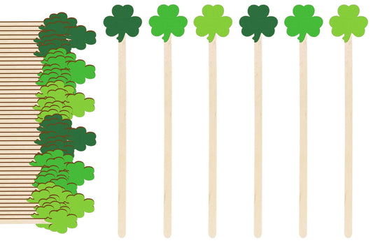 JarThenaAMCS 120Pcs St. Patrick's Day Drink Stirrers Shamrock Disposable Wooden Stir Sticks Irish Green Clover Swizzle Stirrer for Coffee Beverage Party Bar Restaurant Home Weddings Holiday