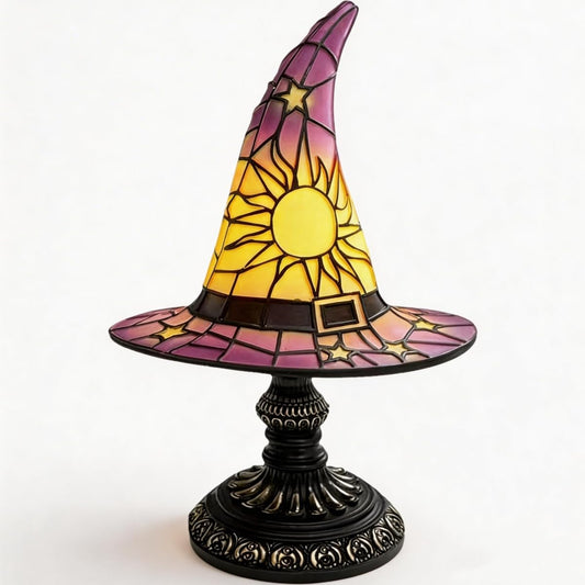 Loisdaro Witch Hat Lamps - Handcrafted Stained Gothic Wizard Hat Lights for Decor,Light with Glow-in-The-Dark Figurine for Bedroom， Mystical Bedroom Ambiance & Wiccan Gifts