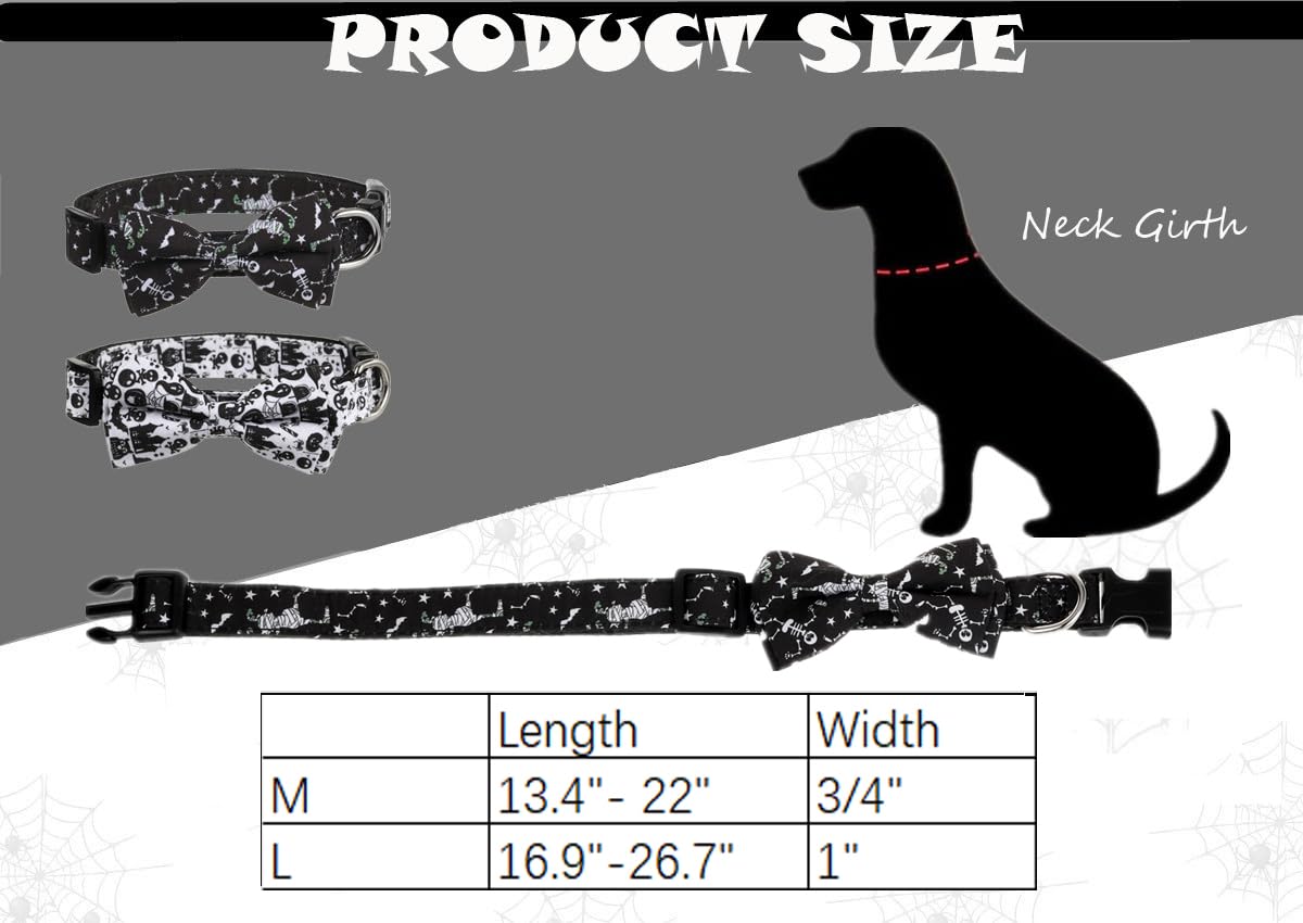 Halloween Dog Bow Tie Collar 2 Pack, Quick Release Spooky Collar for Large Size Dogs
