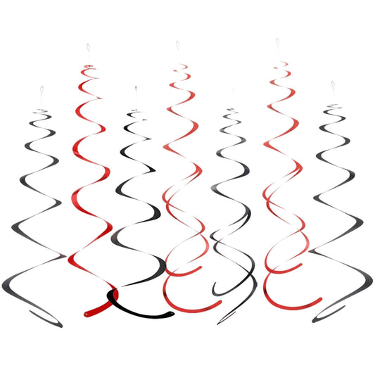 Halloween & Gothic Party Decor - Black Red Swirl Ceiling Decorations 48 Pack, Spooky Theme Supplies for Haunted House & School Color Event