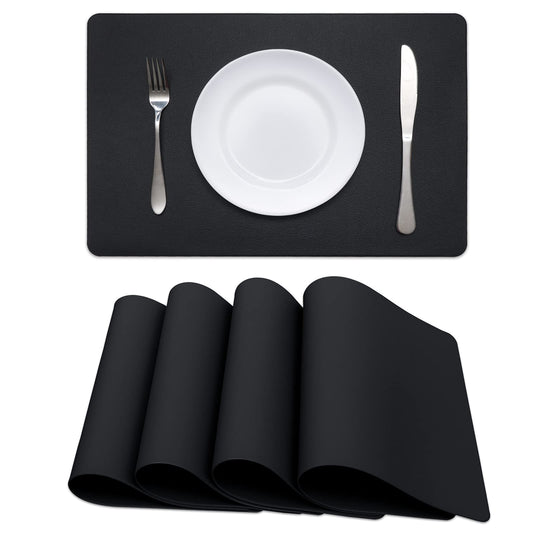 Faux Leather Halloween Placemats HeloHo Black Table Place Mats Set of 4 Waterproof Oilproof Heat Stain Resistant Placemats Washable Wipeable Placemat for Kitchen Dining Table Decoration Indoor Outdoor