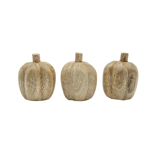 Foreside Home and Garden Pumpkin Deco Baubles Figurines with Bag Set of 3 Beige
