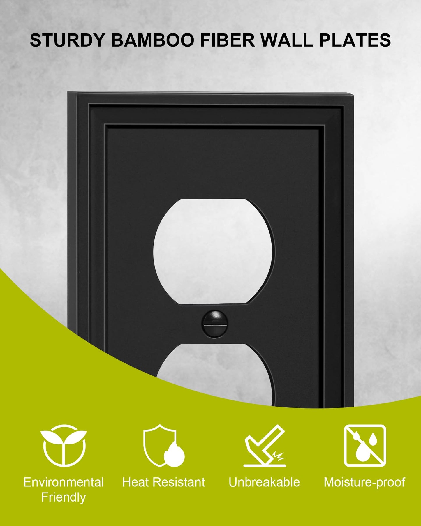 TREEWELL 4-Pack Duplex Outlet Cover, Natural Bamboo Fiber Switch Plates and Outlet Covers, Black Decorative Wall Plates for Electrical Outlets, 1 Gang Receptacle Cover, Corrosion Resistant