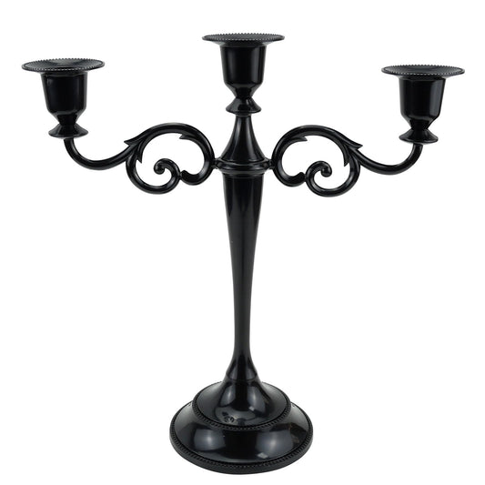 Viscacha 3 Candle Metal Candelabra Candlesticks Holder for Formal Events, Wedding, Church, Holiday Décor, Halloween Taper Candle Holder Stand Centerpiece Elegant Decoration Piece for Table, Black