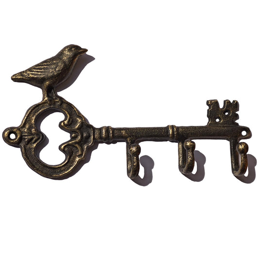 IRISVITA Key Hook for Home Decorative, Vintage Bronze Cast Iron Key Holder with 3 Hooks - Antique Bird Wall Art for Organizing Keys