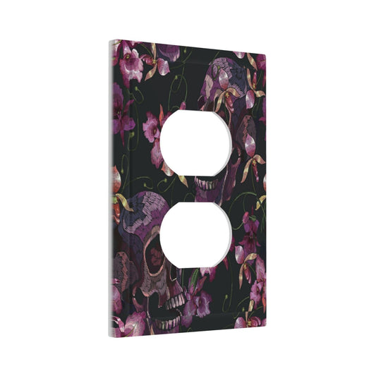 Flower Skull 1 Gang Outlet Covers Duplex Receptacle WallPlate Decorative Electrical Faceplate Switchplates Day of The Dead Boho Halloween Decor Colorful Floral Leaf Funny Skeleton Purple Bedroom Decor