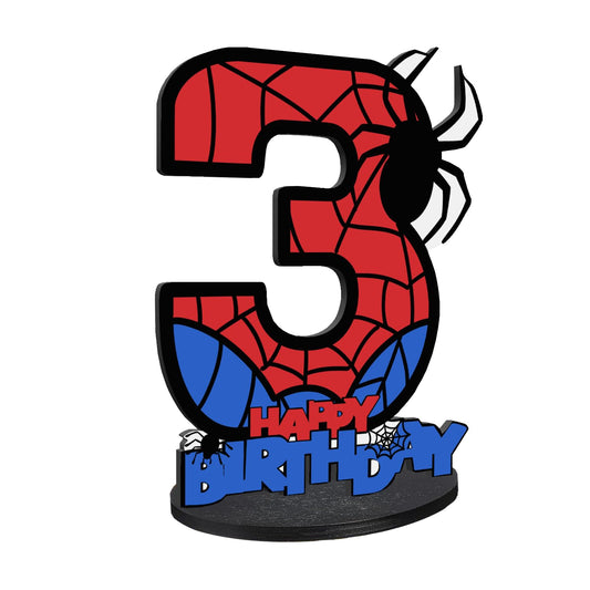 Spider Theme 3th Birthday Decoration – Wooden Number 3 Table Sign for Party, Spider Web Design Centerpiece for Birthday, Halloween Party, or Photo Shoot