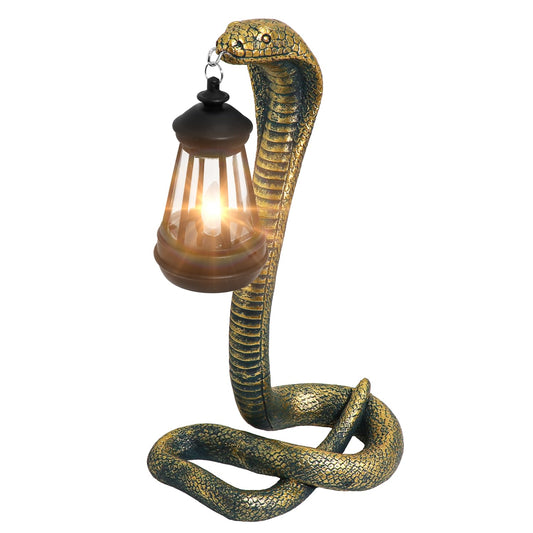 Solar Lantern Outdoor Snake Statues Garden Decoration, Yard Art Lawn Decor for Porch, Patio, Balcony, Housewarming Gifts for Birthday, Father's Day, Halloween(Bronze-Colored)