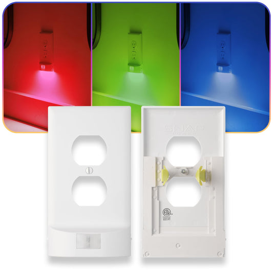3 Pack - SnapPower Multi-Color GuideLight – Outlet Cover RGB Lights, Customizable Ambient Lighting/Mood Lighting for Home, Kitchen, Gaming Room, Kids Bedroom, Nursery, Holiday Decor (White, Duplex)