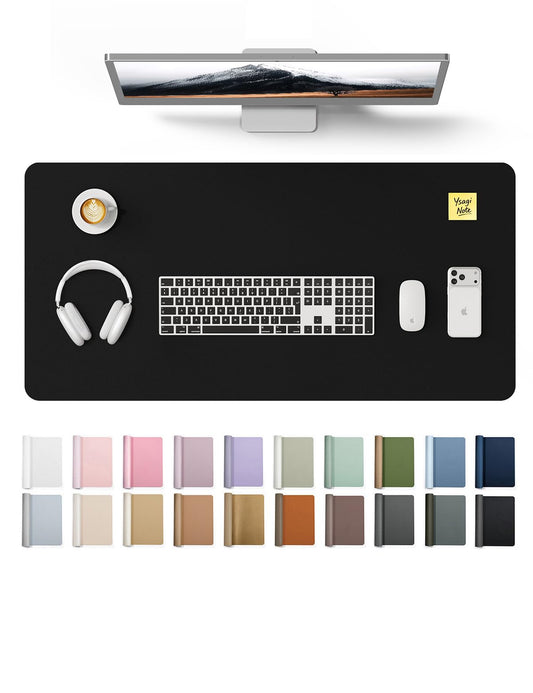 YSAGi Leather Desk Protector, Office Mat, Large Mouse Mat, Non-Slip PU Leather Blotter, Laptop Desk Mat, Waterproof Writing Pad for Office and Home (Black, 31.5" x 15.8")