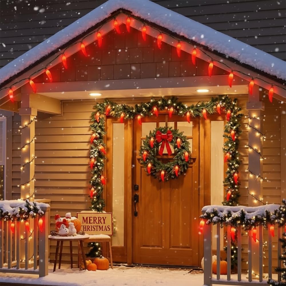 Chili Pepper String Lights,13.6FT, Outdoor Indoor Waterproof Plug-in