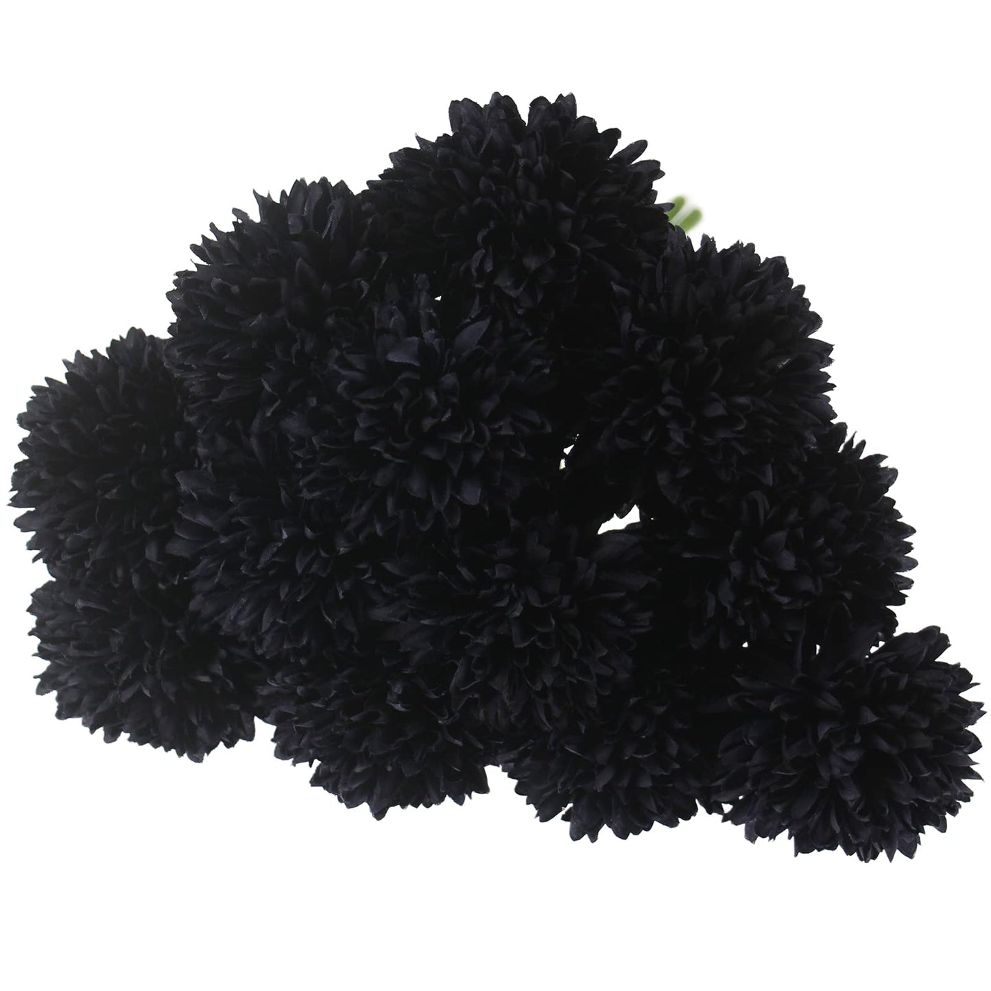 Tinsow 12 Pcs Faux Ball Chrysanthemum Bouquet Black Flowers for Home Halloween Party Fall Harvest Festival Decoration (Black, 12)