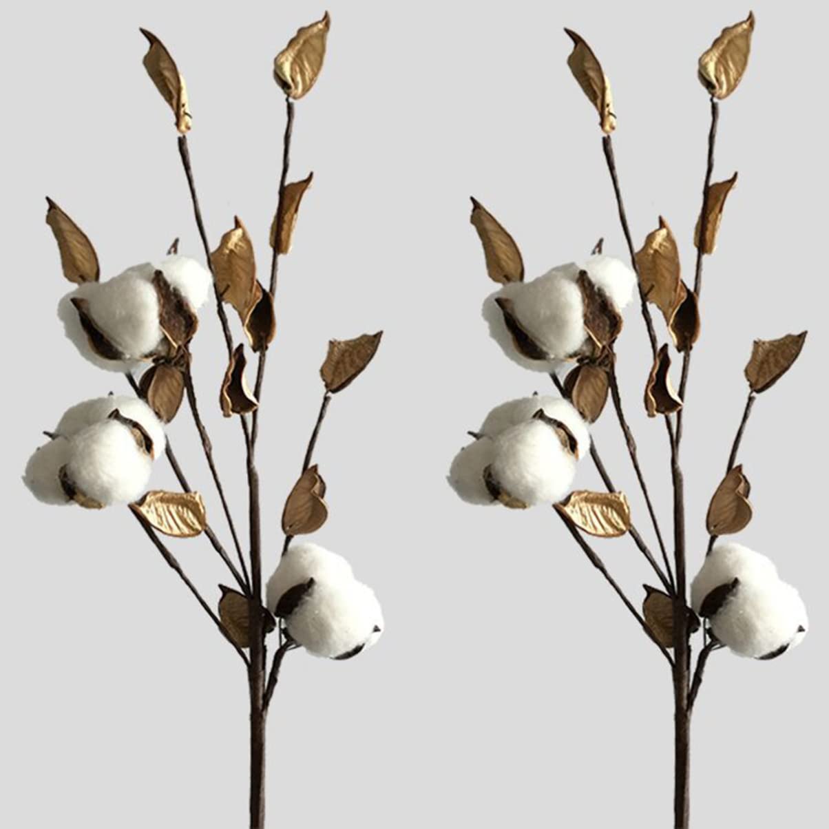 CORHAD Artificial Cotton Stems for Vase 3 Pcs Brown Cotton Stalks Decor Rustic Flower Decor for Home Tabletop Wedding Centerpiece DIY Wreath