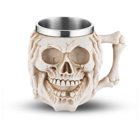 AsAlways Stainless Steel Skull Beer Mug Gothic Beer Stein Novelty Drinking Cup for Wine Coffee Halloween Accessory Gift 400ML/13.5OZ