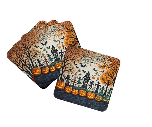Caroline's Treasures Papel Picado Skeletons Spooky Halloween Foam Coaster Set of 4 Cup Coasters for Indoor and Outdoor, Coaster for Tabletop Protection, Anti Slip, Mouse pad Material