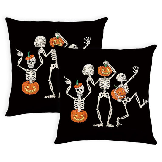Halloween Pillow Covers 16 x 16 Inch Set of 2 Skeleton Skull Pumpkin Couch Throw Pillow Covers Decorative Pillow Case Cushion Case for Chair Sofa Bedroom Living Room Halloween Home Decor Black