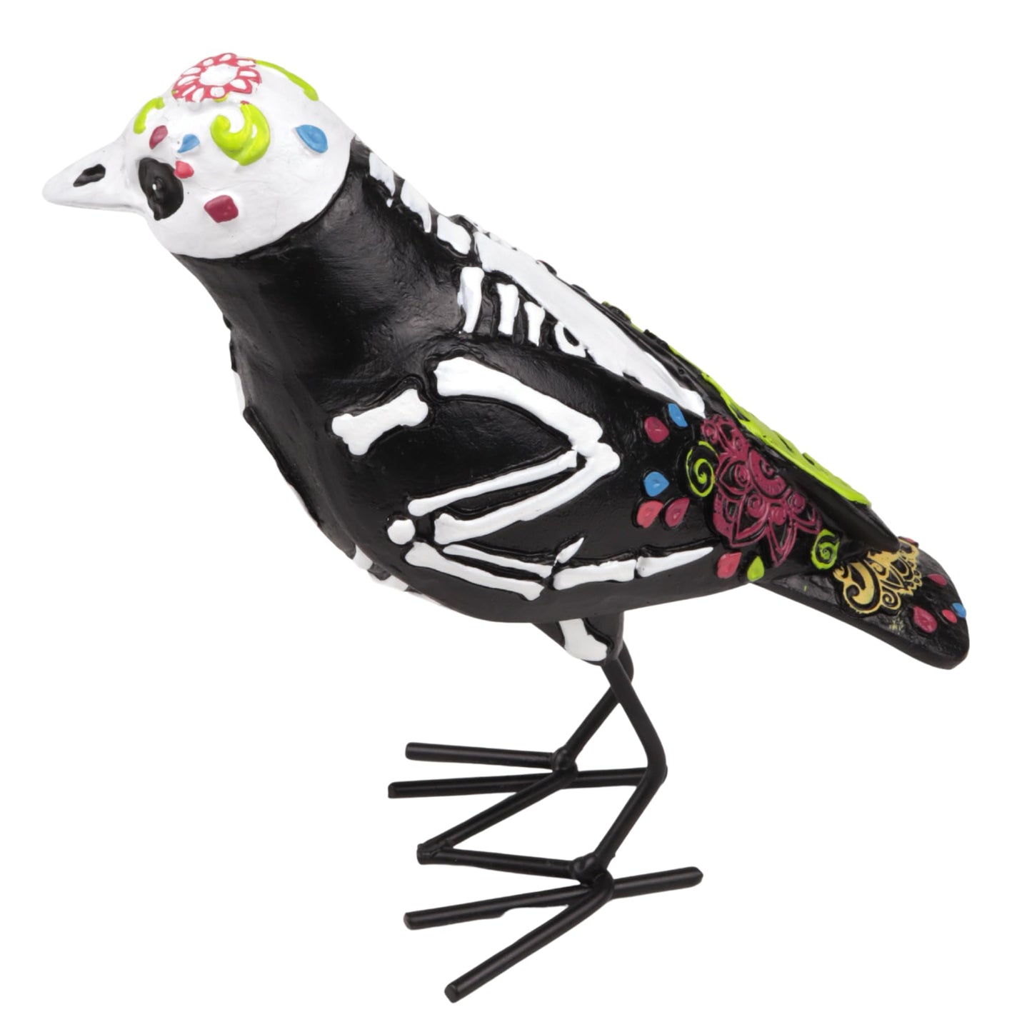 Needzo Dia De Los Muertos Sugar Skull Bird, Multicolor Ofrenda Altar Decoration, Day of the Dead Halloween Figurine, 4.75 Inches
