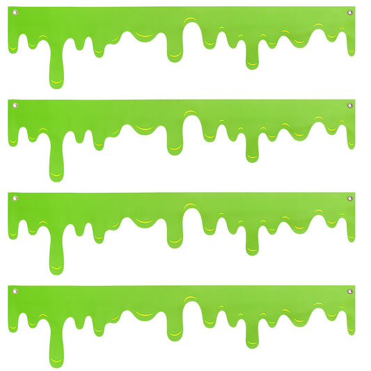 Panelee 4 Pack Halloween Green Slime Banner 51.2 x 13 Inch Halloween Themed Party Hanging Backdrop Decoration Slime Roof Fence Signs Decor for Indoor Outdoor Eaves Doorways Windows Balcony (Green)