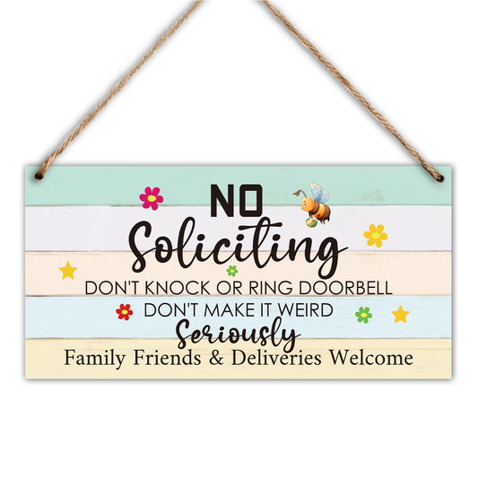 Wood Hanging Decor Sign, No Soliciting, Don't Knock or Ring Doorbell, Rustic Wood Front Door Plaque Wall Art Decor Gift, 10" x 5" Wood Decor Hanging Sign for Porch Yard Farmhouse House Outdoor-07