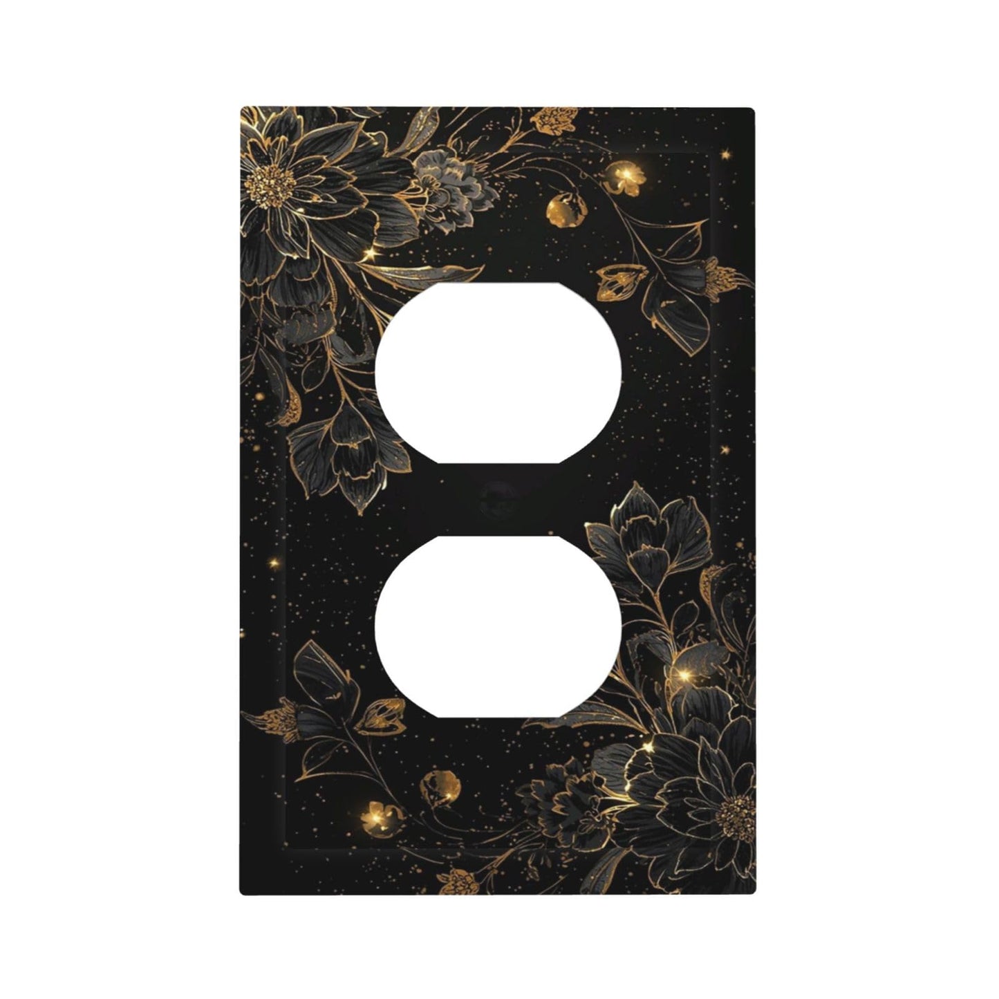 Oudediam Outlet Covers Gold Black Floral With Glittering Starry 1 Gang Duplex Decorative Switch Plate Covers Light Switch Cover Plate Electrical Socket Cover For Bedroom Home Decor