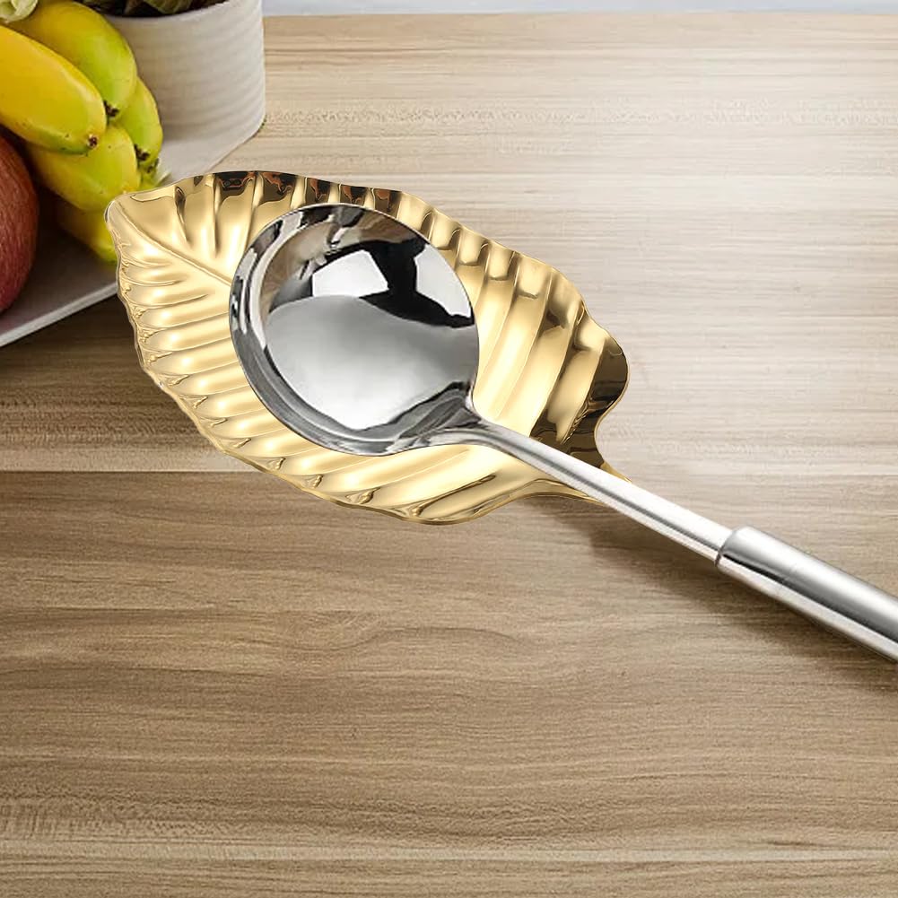 SYCOOVEN Gold Spoon Rest for Kitchen Counter, Stainless Steel Leaf Spoon Holder, Spoon Rest for Stove Top,Coffee Spoon Rest Utensil Rest Dessert Jewelry Storage Rack(COLOR:gold), 6.69 x 3.66inch