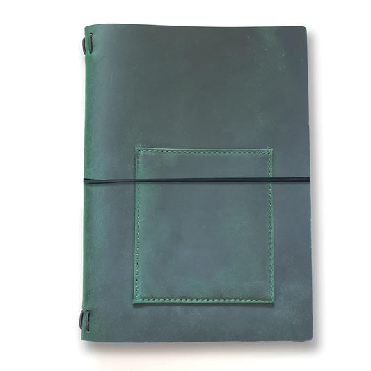 KISSKI Small A5 Travelers Notebook Cover, Refillable Leather Journal Cover for 5.5 x 8.5 Inserts, Personal Planner Organizer Case for Writing/Diary, 6 x 9 in with Pocket, Gift for Women Men, Green