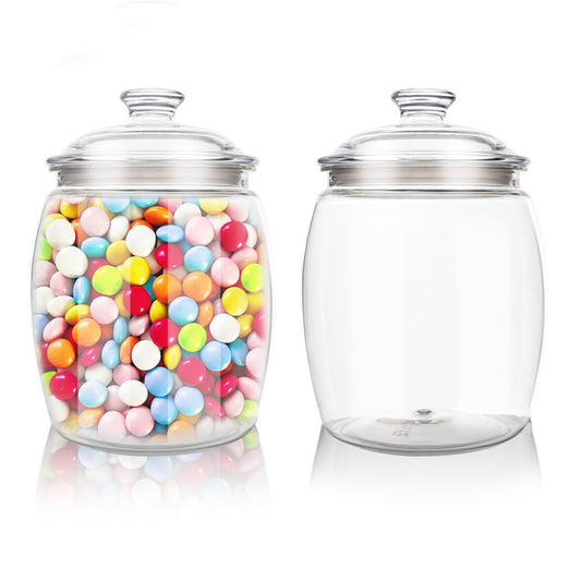 Dovesail 2 Pack 128 oz Candy & Cookie Jar Plastic Jars with Lids, Airtight Candy Jar Unbreakable, Decorative Kitchen Storage Jar, Clear Food Storage Canister for Pet Food