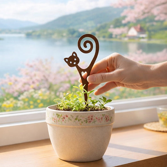 STEELDECO Cat Garden Stake A Powder-Coated Metal Plant Pick & Cute Decor for Indoor & Outdoor Planters and Gardens