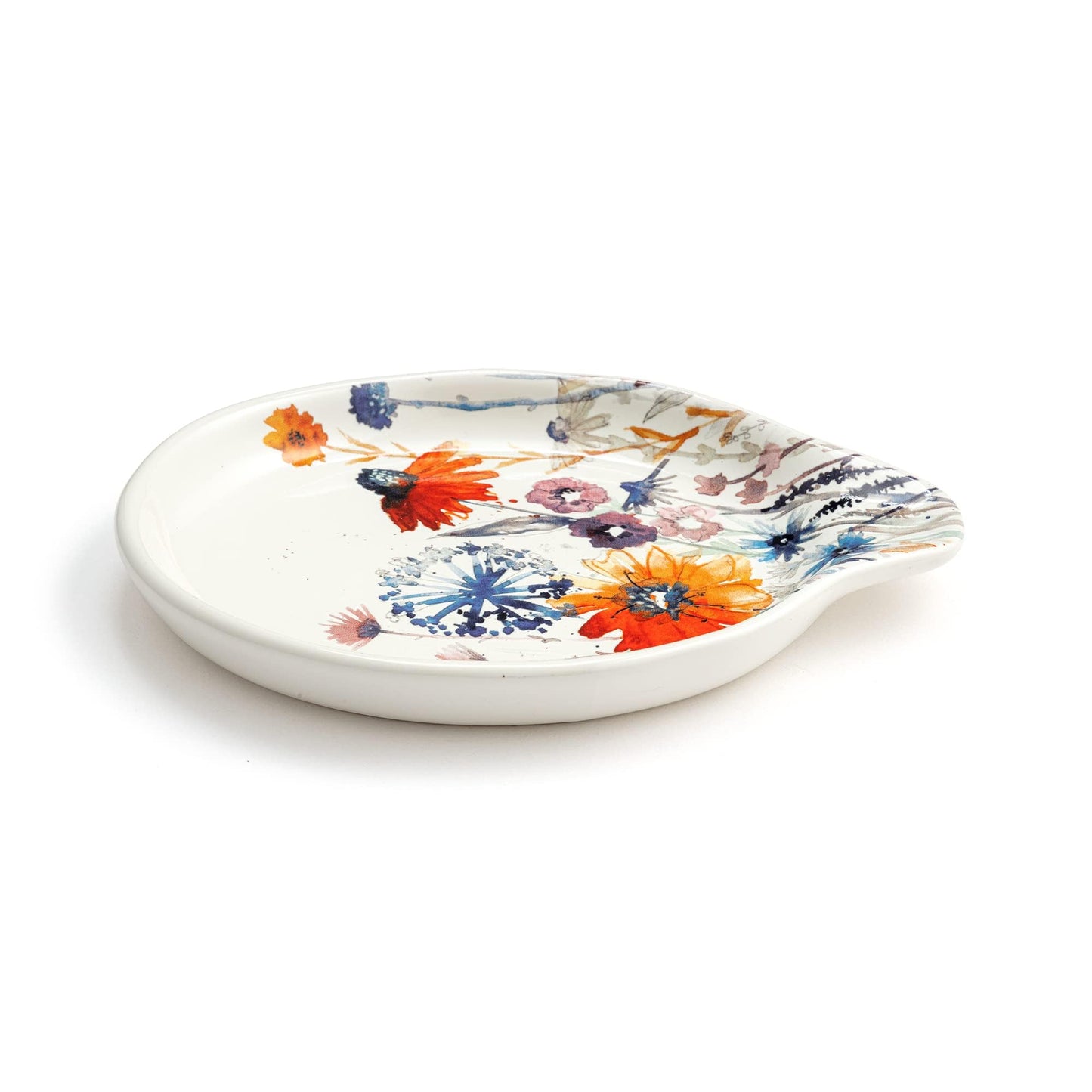 DEMDACO Orange and Blue Meadow Flowers 6 x 4.5 Stoneware Spoon Rest