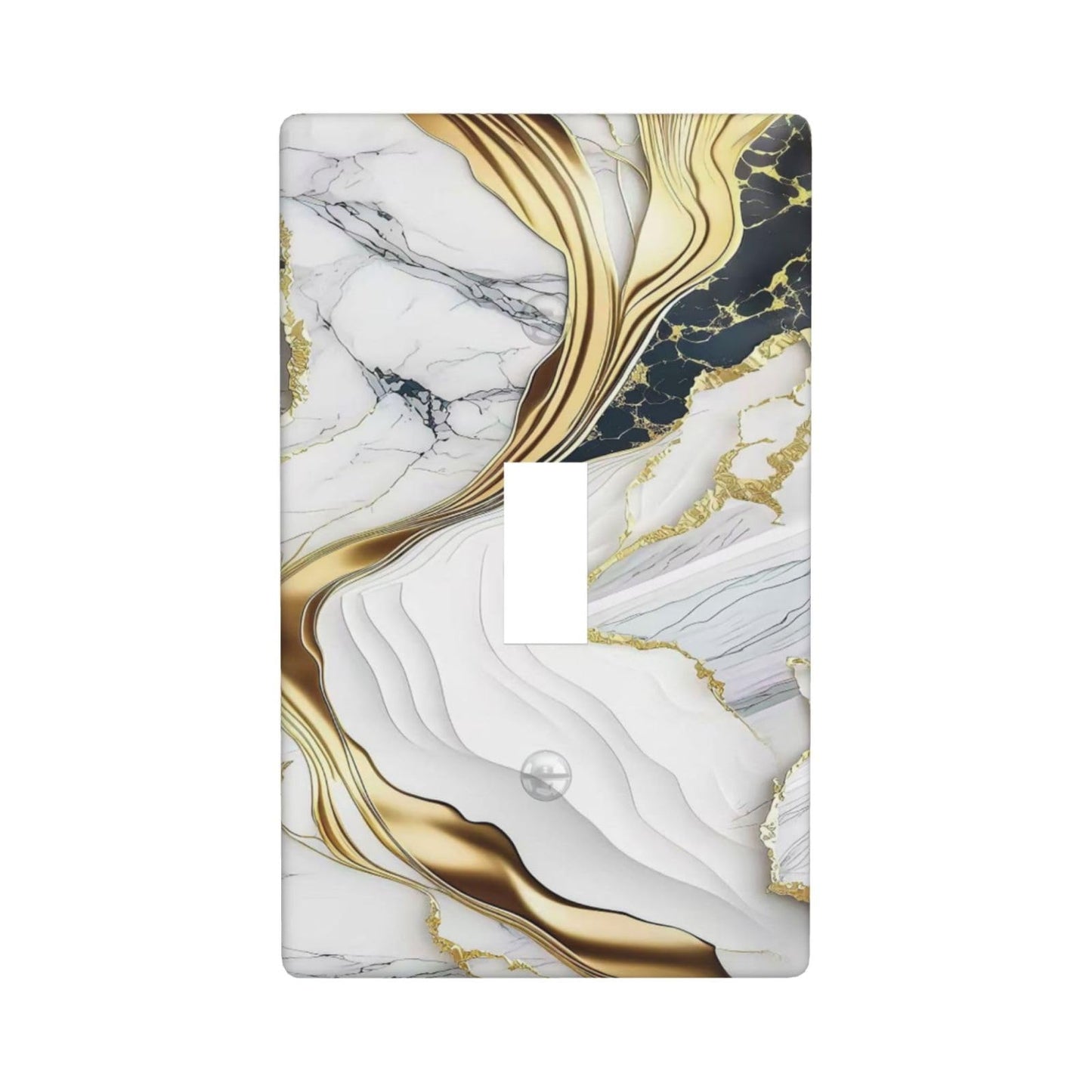 Decorative Art Light Switch Covers,1 Gang Single Toggle,Wall Plate,Switchplate Electrical Faceplate,Gold Black White Marble Texture 3D Embossed Finish