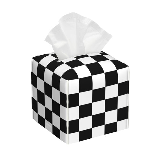 Black and White Checkerboard Tissue Box Cover Square,Square Grid Checkered Tissue Box Holder Waterproof Leather Facial Paper Organizer Dispenser for Bathroom Home Car Nightstand Vanity Desk