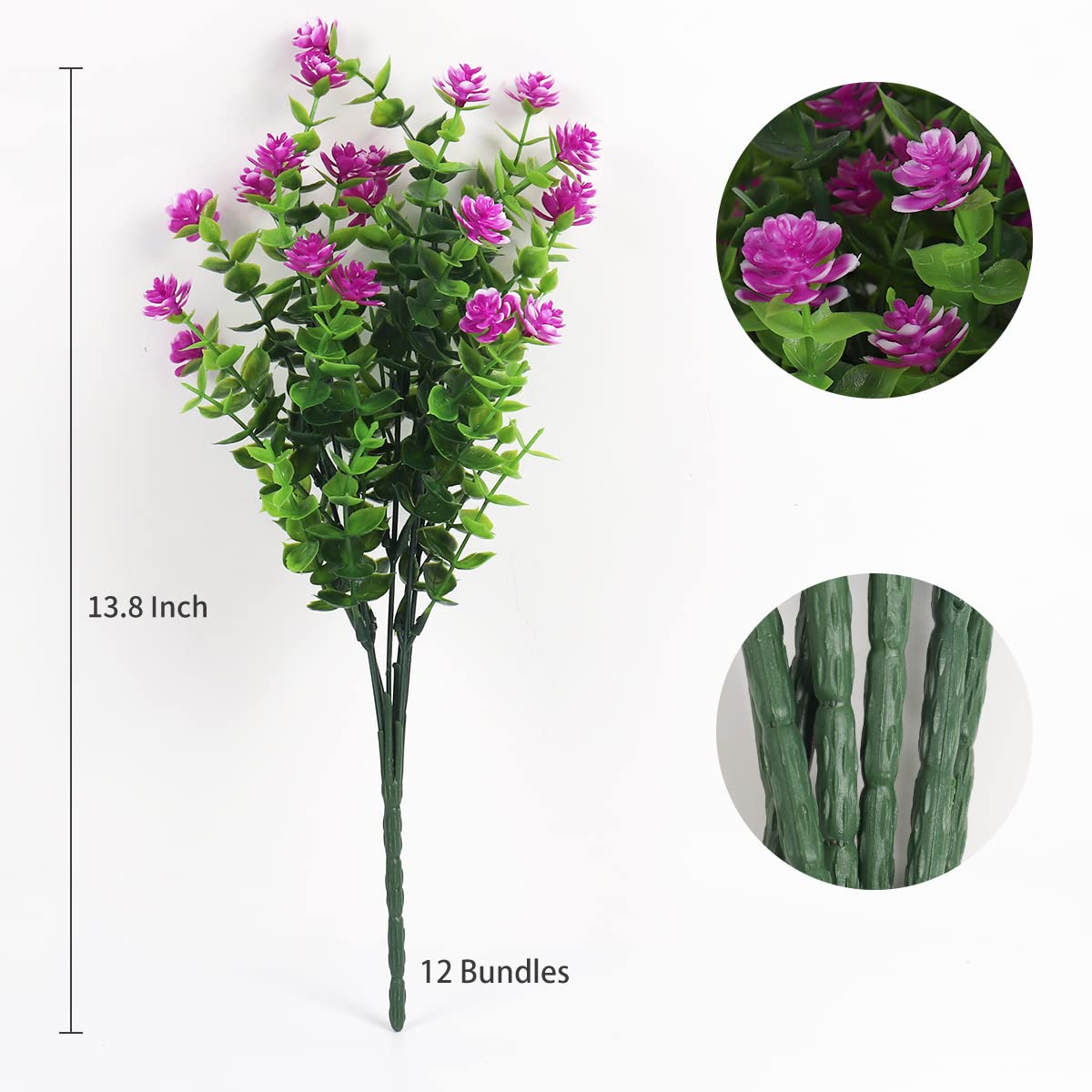 RECUTMS Artificial Flowers Outdoor UV Resistant Fake Plants Indoor Outside Hanging Planter, 12 Bundles Outdoor Fake Flowers UV Resistant Faux Plastic Plants Garden Porch Window Box Décor(Fuchsia)