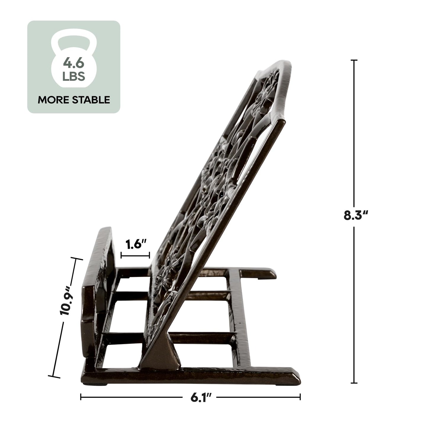 JOGREFUL Cookbook Stand, Cast Iron Heavy-Duty Recipe Book Holder, Kitchen Vintage Recipe Book Holder, Reading Rest Holder for Easel/Counter/Books/Magazine/iPad/Bible, Flower Pattern, Coffee Gold