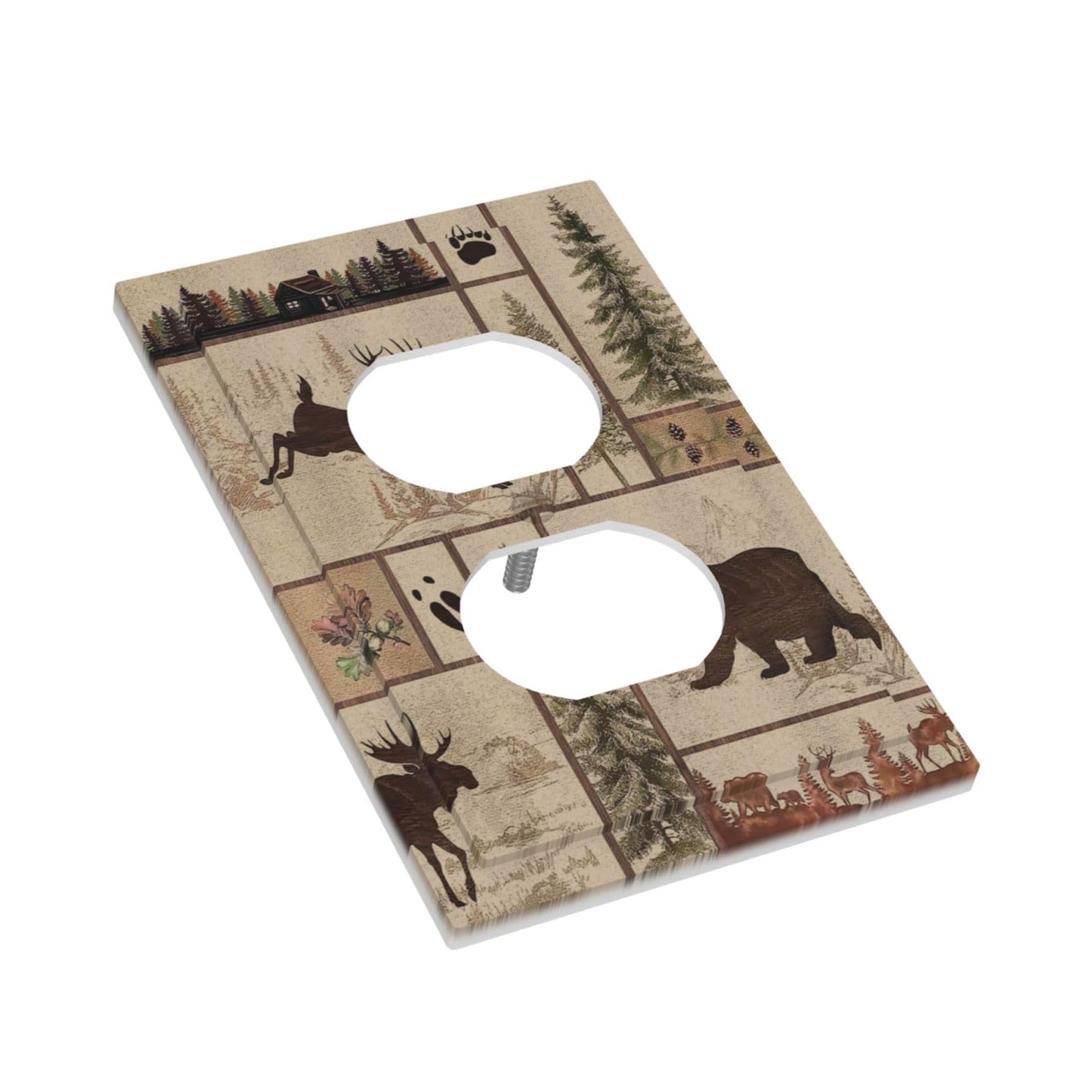 Naiqadnehz Outlet Covers Rustic Forest Bear Deer Wildlife Country 1 Gang Duplex Light Switch Cover Electrical Receptacle Faceplate Wall Plate Decorative Switch Plates for Farmhouse Cabin Decor