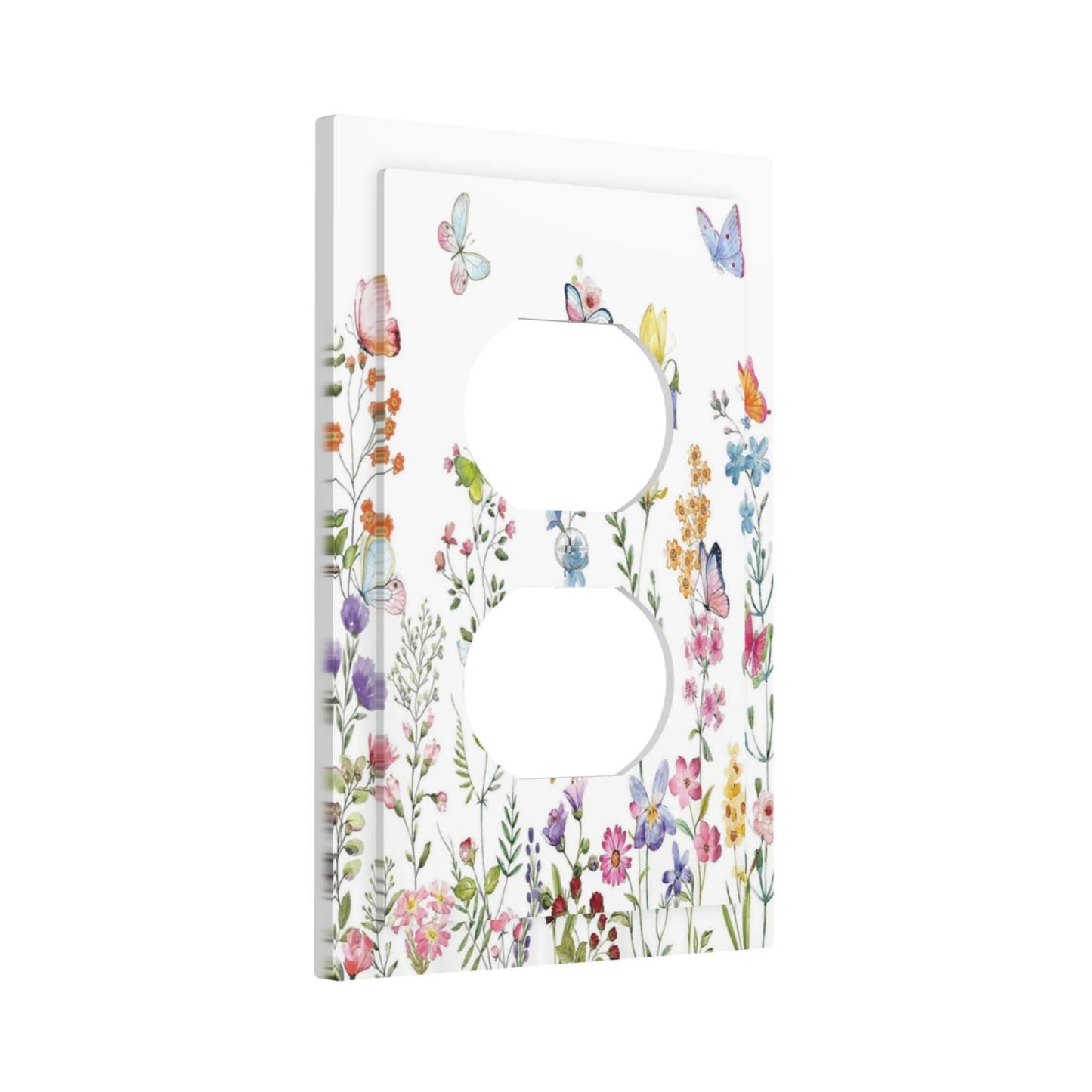 Boho Butterfly Wild Flower Floral Garden 1 Gang Outlet Plate Decorative Single Duplex Wall Plate Covers unique Electrical Receptacle Light Switch Cover Art Faceplate Switchplate for Living Room Decor
