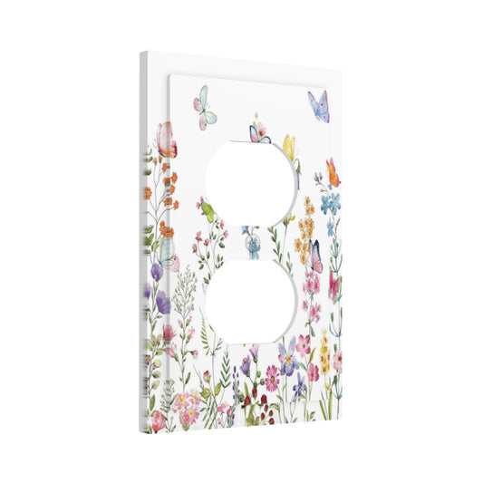 Boho Butterfly Wild Flower Floral Garden 1 Gang Outlet Plate Decorative Single Duplex Wall Plate Covers unique Electrical Receptacle Light Switch Cover Art Faceplate Switchplate for Living Room Decor