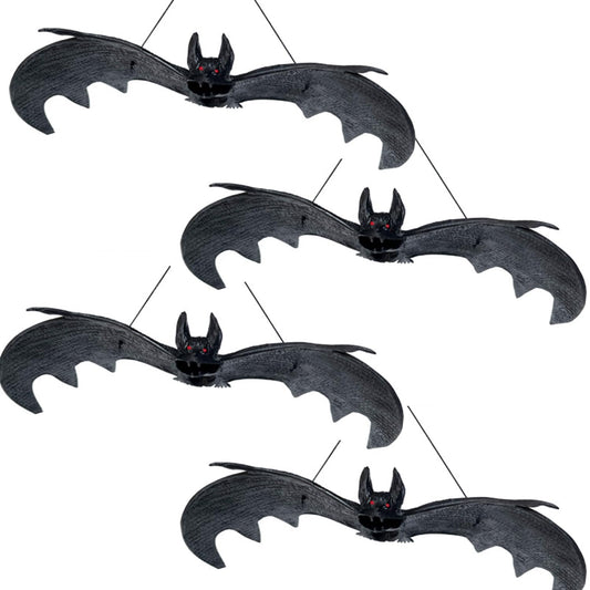 4 Pcs Halloween Hanging Ornaments Realistic Bat Decorations Rubber Horror Bat Decor for Outdoor Indoor Hanging Vampire Flying Bats for Home Halloween Party,Haunted House (11X3.9 in)
