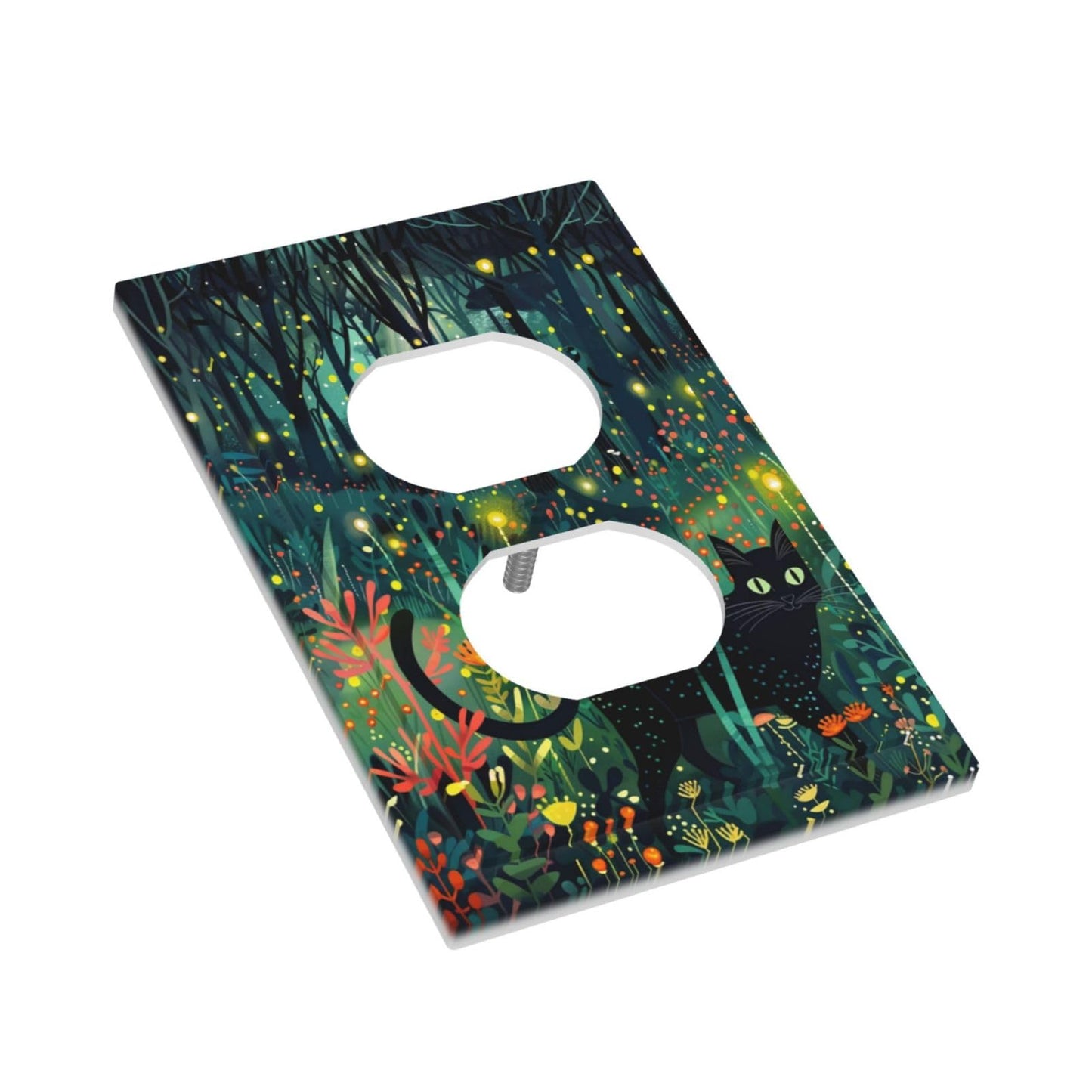 Labliqas Outlet Covers Forest Black Cat Fairy Firefly 1 Gang Duplex Light Switch Cover Plate Decorative Switch Plate Covers Electrical Socket Cover for Kids room Home Decor