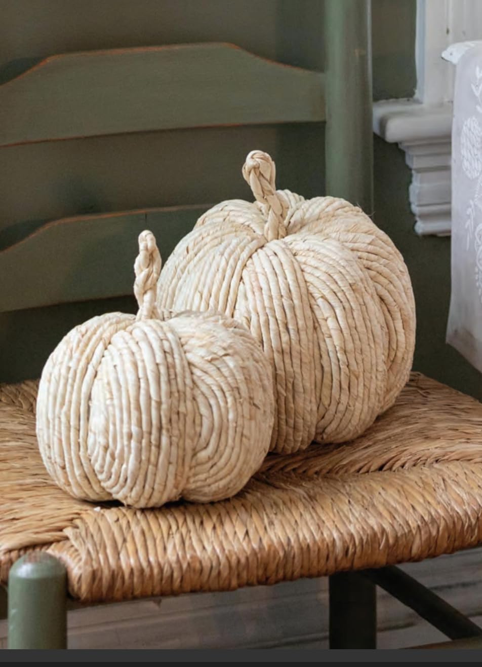 Boston International Decorative Pumpkin Holiday Natural Farmhouse Decorations for Home, Medium, 9.75 Inches Natural Woven
