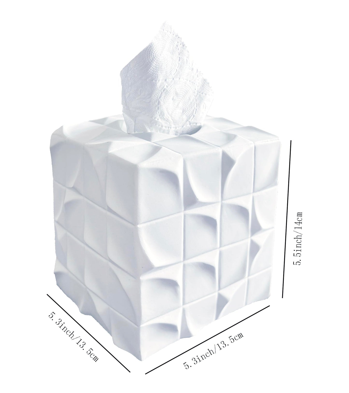 Huitony Square Tissue Box Cover Decorative Kleenex Box Holder for Bathroom & Living Room with Handcrafted Texture (White)