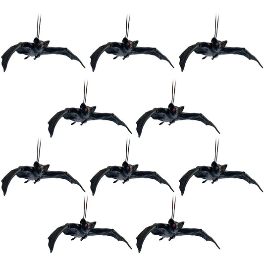 QEYRIYI 10 Pcs Halloween Hanging Ornaments Realistic Bat Decorations Rubber Horror Bat Decor for Outdoor Indoor Hanging Vampire Flying Bats for Home Halloween Party,Haunted House (5.5X2.7 in)
