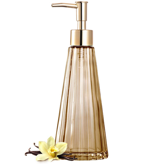 EMPO Vintage Elegant Glass Soap Dispenser, Liquid Soap/Sanitizer/Shampoo Bottle with Pump, Rustic Farmhouse Decor Hand Soap Dispenser Bathroom Accessories (Brown)
