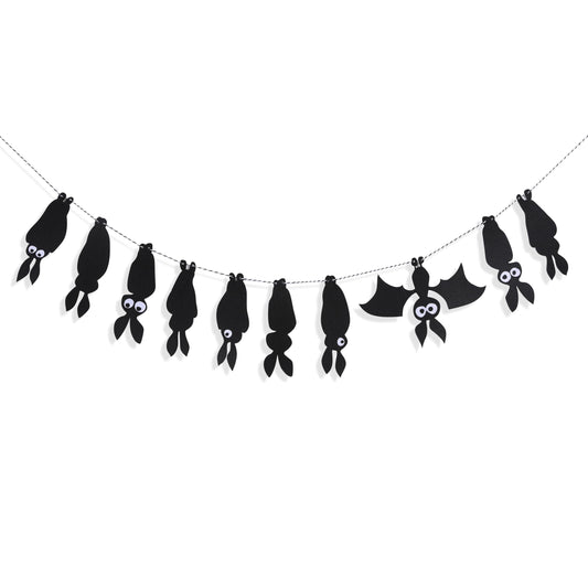 Felt Bat Garland - Halloween Black Bat Banner, Gothic Party Decor, Hanging Bat Mantel Bunting, Spooky Garland for Fireplace Mantle Walls