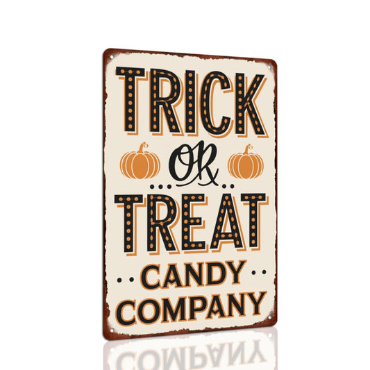 Trick Or Treat Candy Company Halloween Metal Tin Sign Vintage Wall Decor For Kitchen, Living Room, Farmhouse, Halloween Parties Decorative Signs & Plaques 8x12 Inch