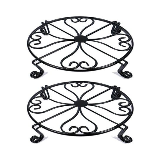 NSYOOMH 2 pack 10" Rustproof Black Metal Plant Stands Heavy Duty Plants Holder Outdoor Indoor, Round Wrought Iron Sturdy Flower Planter Pot Stand, Corner Gardening Inside Potted Plant Risers - 10Inch