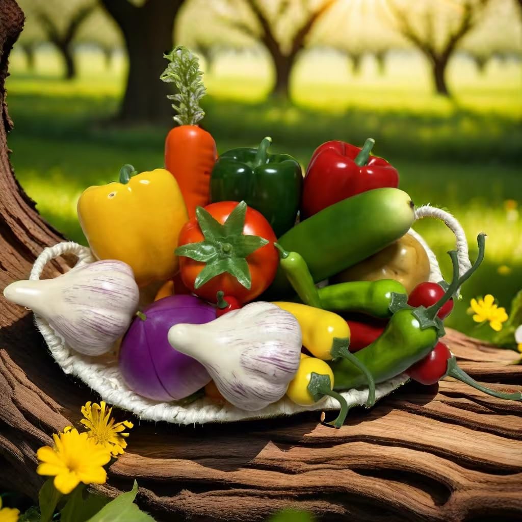 22pcs Realistic Artificial Fake Vegetables, Artificial Vegetables for Decoration, Home Kitchen Decor,PU Simulation Vegetable,Artificial Bell Peppers
