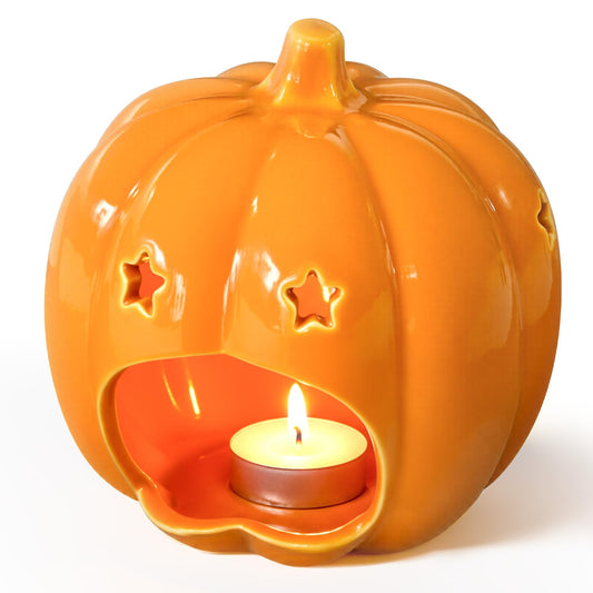 Halloween Ceramic Candle Holder Decorations Pumpkin Candle Holder Halloween Tabletop Decorative for Home Office Table Centerpiece, Cute Pumpkin Tealight Candlestick