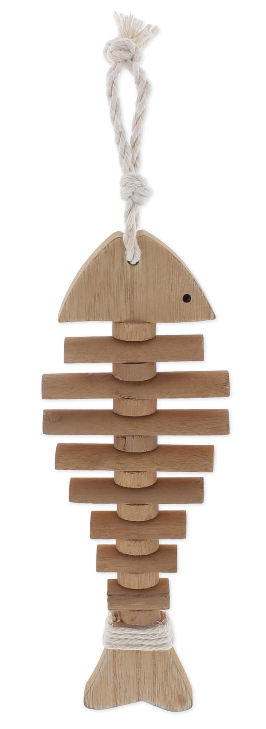 The Bridge Collection Wooden Fish Hanging Decor - Coastal Fish Skeleton Rope Hanger Accent - Nautical Beach Cottage and Lake House Decoration